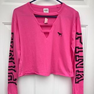 Pink Victoria’s Secret Cropped Logo Top